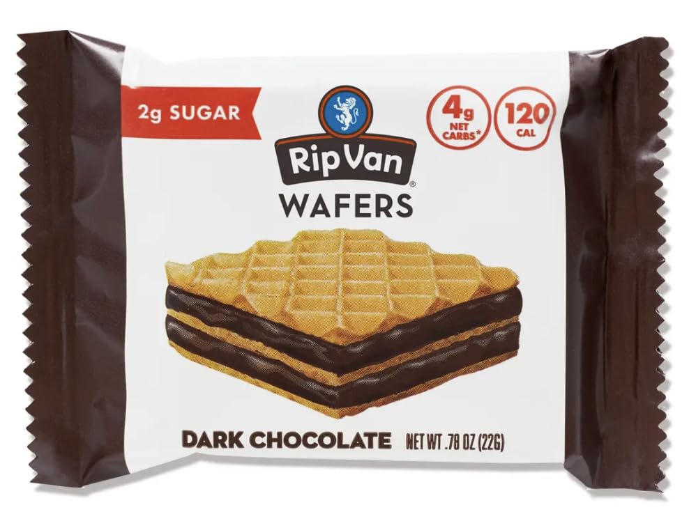 Rip Van Dark Chocolate Wafers – 24 Individually Wrapped Snacks | Low Sugar, Vegan & Non-GMO | High Fiber, Low Carb, 0.78 oz Each