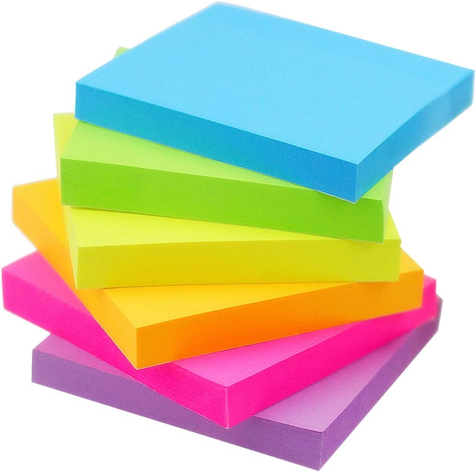 Early Buy Sticky Notes 6 Bright Color 6 Pads Self-Stick Notes 3 in * 3 in, 100 Sheets/Pad