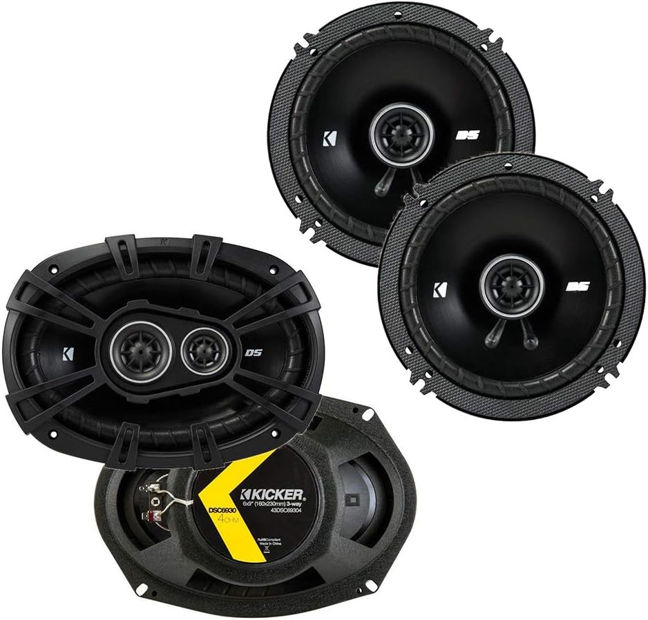 KICKER Speaker Package of 2 Items: DS Series Two 6"x9" Coaxial Speakers 4-Ohm & Two 6.5" Coaxial Speakers 4-Ohm - 1x 43DSC69304, 1x 43DSC6504