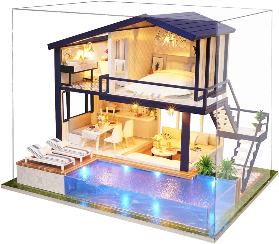 Spilay Diy Miniature House Kit, Wooden Dolls House Crafts Mini Handmade Kit with Dust Cover and Music Box, 1:24 Creative Room Idea Gift for Adult Friend Lover A066 (Time Apartment)