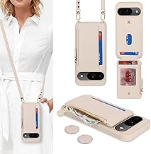 Cavor for Google Pixel 9 / Pixel 9 Pro Case Wallet,Phone Case for Pixel 9 Crossbody Case with Strap,Pixel 9 Pro Wallet Case for Women,Leather Zipper Pocket Card Holder Case-Cream