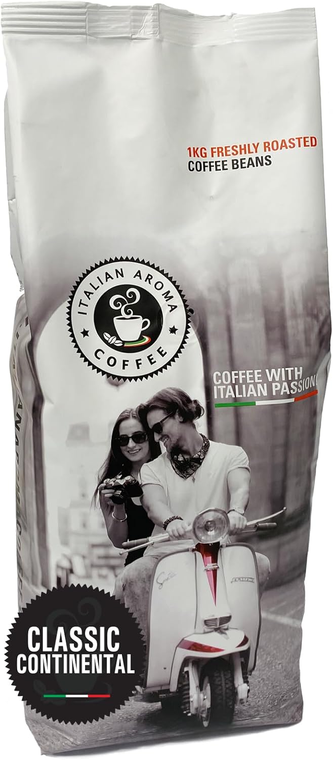 Italian Aroma Coffee - 1KG - Whole Coffee Beans - CLASSIC CONTINENTAL - Very Dark and Luxurious - Traditional Italian Coffee Flavour