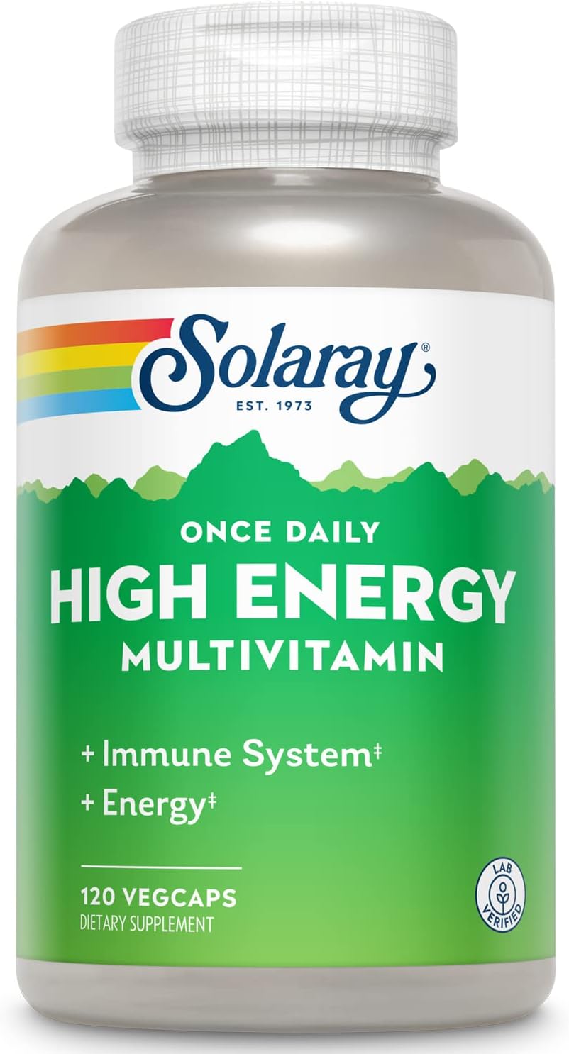 SOLARAY High Energy Multivitamin, No Iron, 1/Day, Timed-Release Formula, Whole Food & Herb Base 120 VegCaps