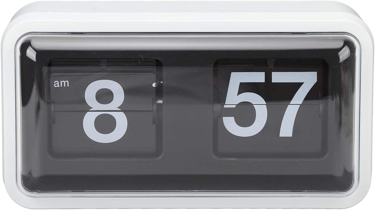 Flip Clock, Digital Number Alarm Clock Desk Clock Mechanical Clock Retro Clock Vintage Flip Down Shelf Clock with Transparent Cover for Home and Office Decorations (White)