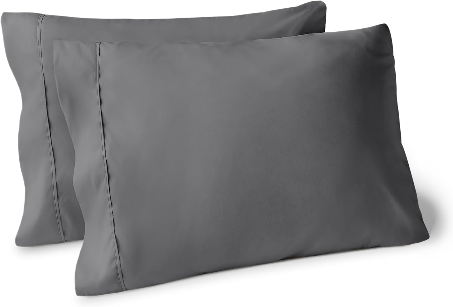 Bare Home Microfiber Pillow Cases - Standard/Queen Size Set of 2 Cooling Pillowcases Double Brushed Grey Pack Easy Care (Standard Pillowcase 2, Grey)