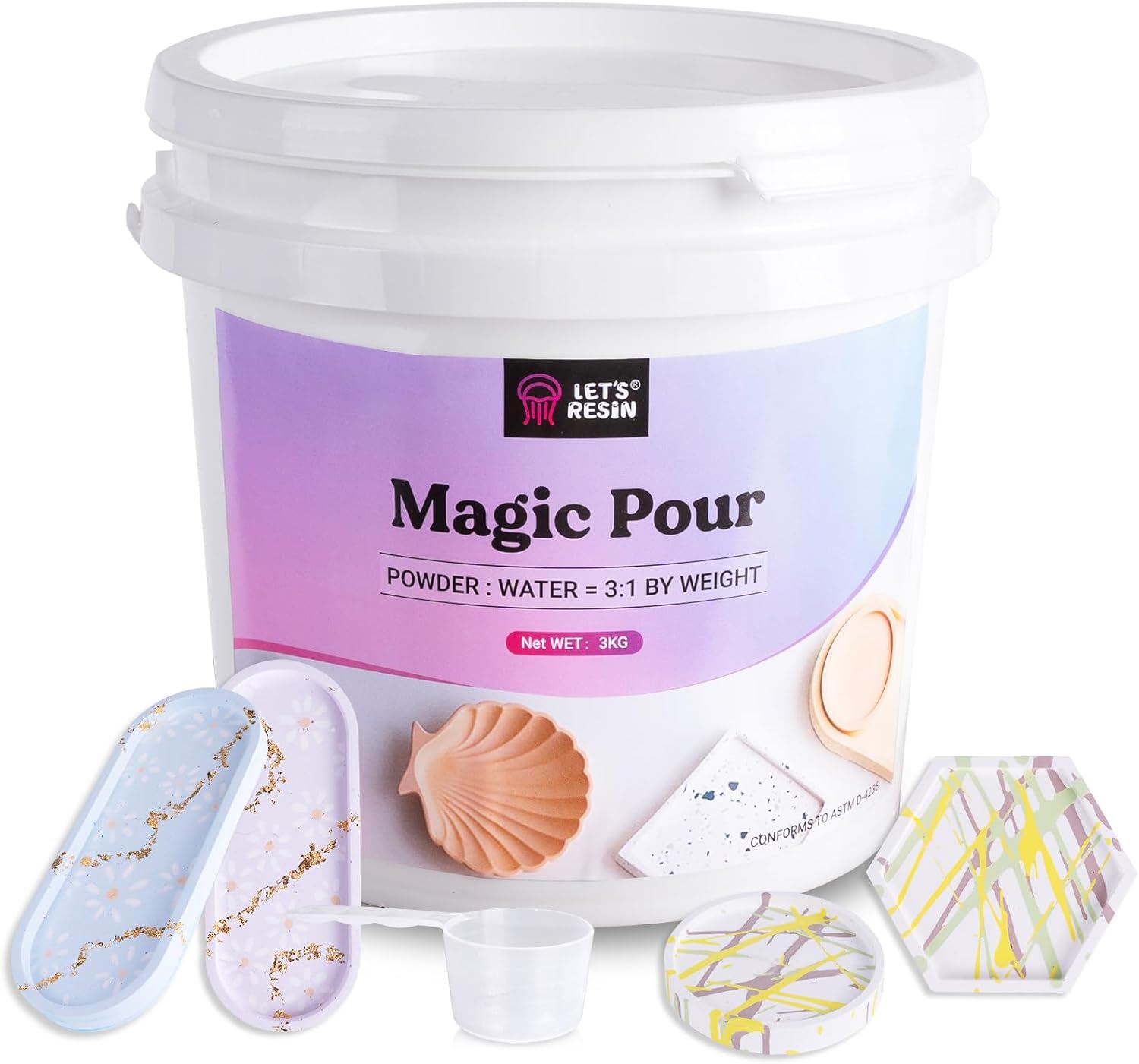 LET'S RESIN Resin Casting Powders 3000g, Fast Cured Casting Resin Kit for Beginners,20~30 Minutes De-Mold, Water Activated Plaster Powder Kit for Molds, Easy Mixing & Self Leveling