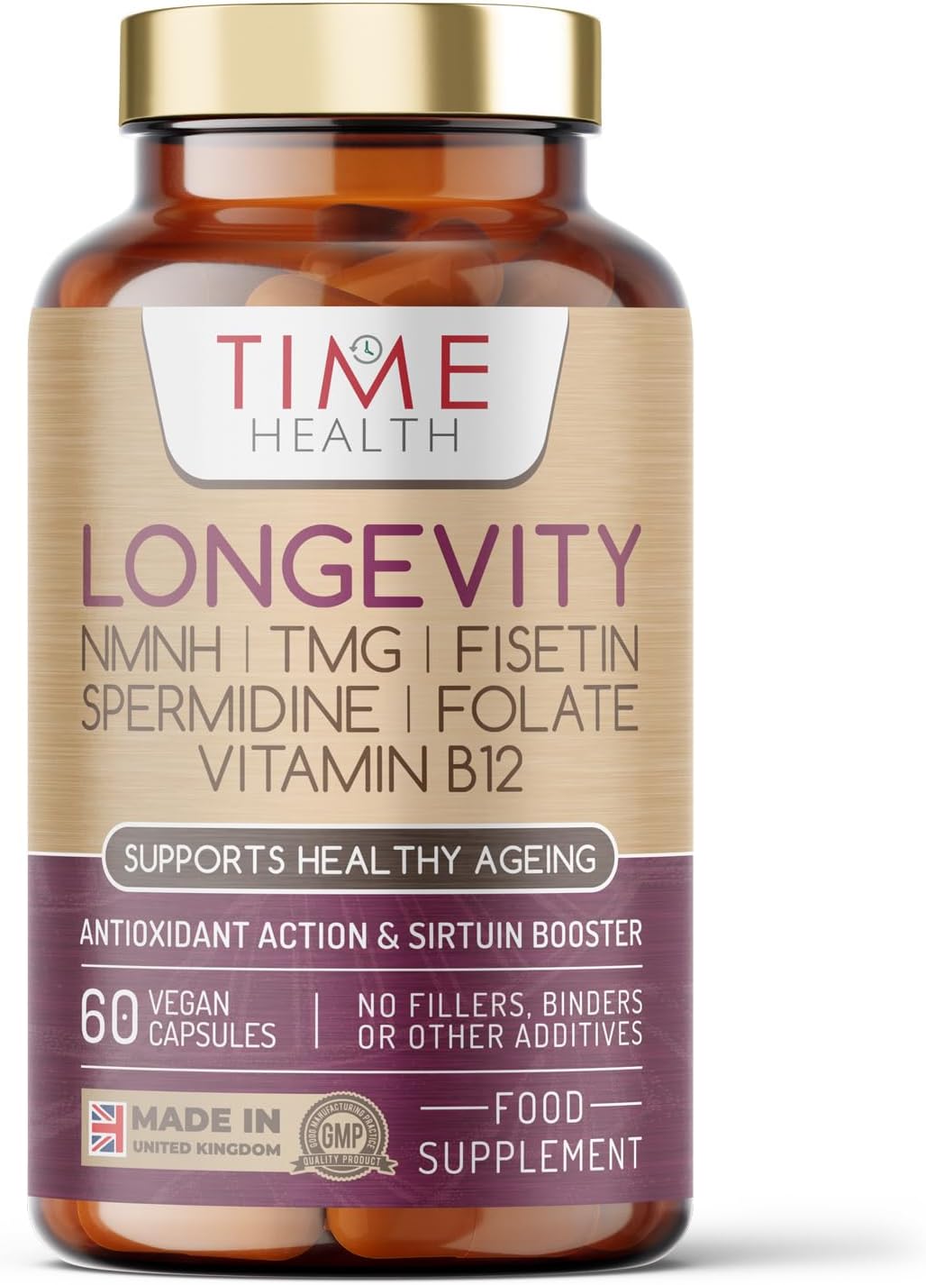 Longevity - NMNH, Spermidine, TMG, Fisetin, Folate & B12 - Cellular Energy & Rejuvination - Made with UthPeak™ - UK Made - GMP - Additive Free - Vegan