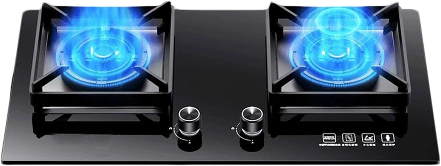 Gas Stove 2 Burners 5.2KW Gas Stove Portable Gas Stove Black Tempered Glass Ignition Camping Double Burner LPG/Natural Gas (Size : NG)
