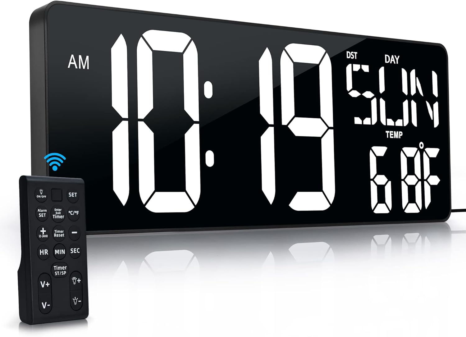 Large Digital Wall Clock with Remote Control 17.2" LED Large Display Timer with Temperature Date Week Auto DST Adjustable Brightness, Big Wall Alarm Clock for Living Room Office Garage Gym Seniors