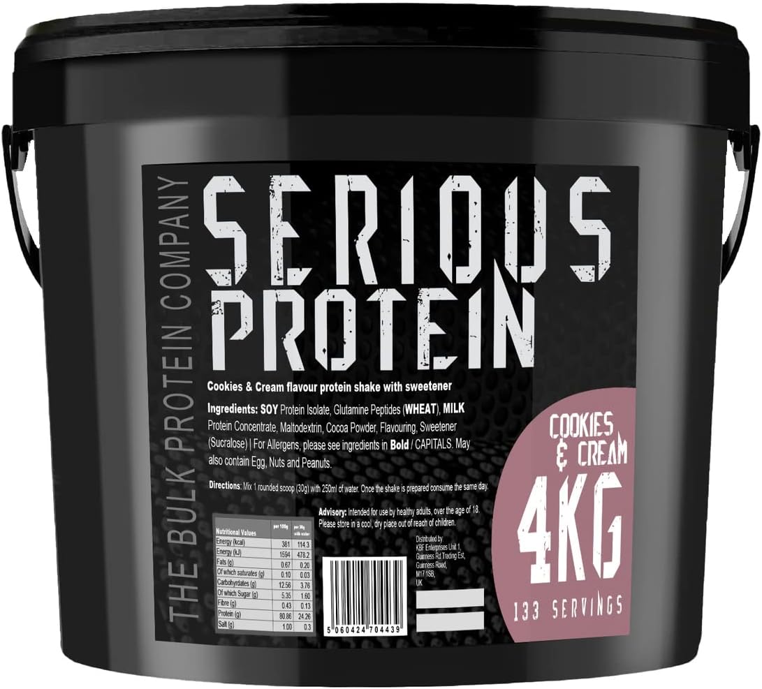 SERIOUS PROTEIN – Protein Powder – 4kg – Low Carb – Supports Lean Muscle Growth – Recovery Supplement - The Bulk Protein Company - 133 Servings (Cookies & Cream)
