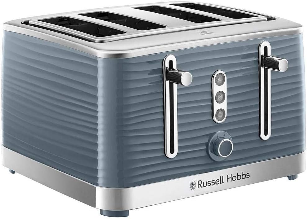 Russell Hobbs Inspire 4 Slice Toaster (Extra wide slots, High lift feature, 6 Browning levels, Frozen/Cancel/Reheat function with Blue LED illumination, 1800W, Grey textured high gloss) 24383