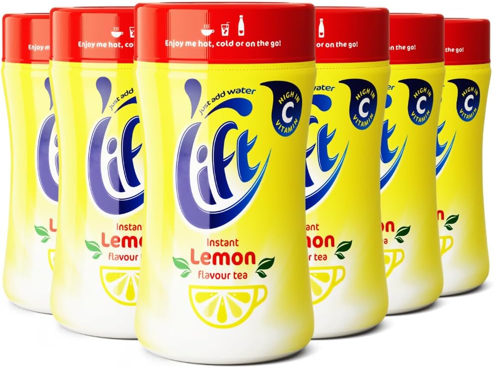 Lift Instant Lemon Flavoured Tea | Enjoy Hot or Iced Lemon Tea | Multipack of 6 x 165g Jars
