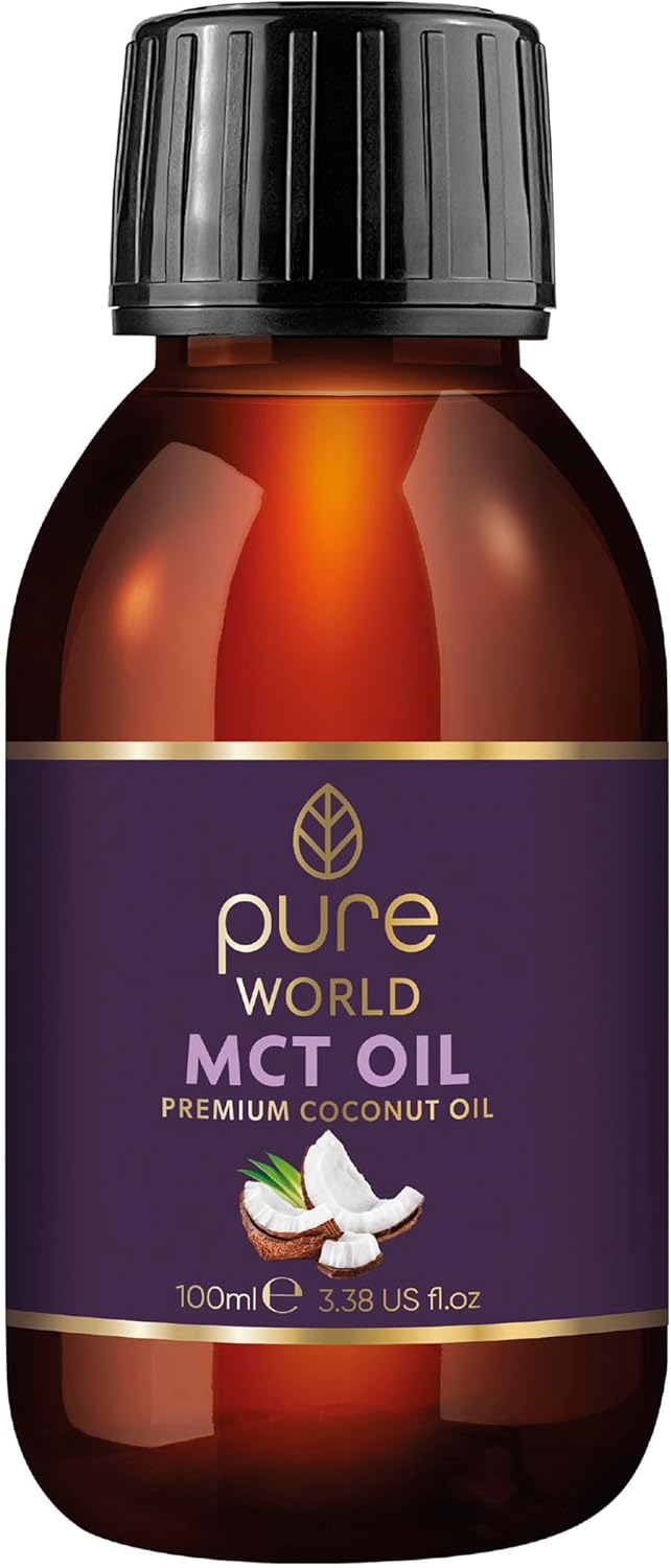 Pure World Natural MCT Coconut Oil 100ML 100% Pure and Undiluted. Premium Quality Coconut Oil. Natural C8 & C10 Vegan