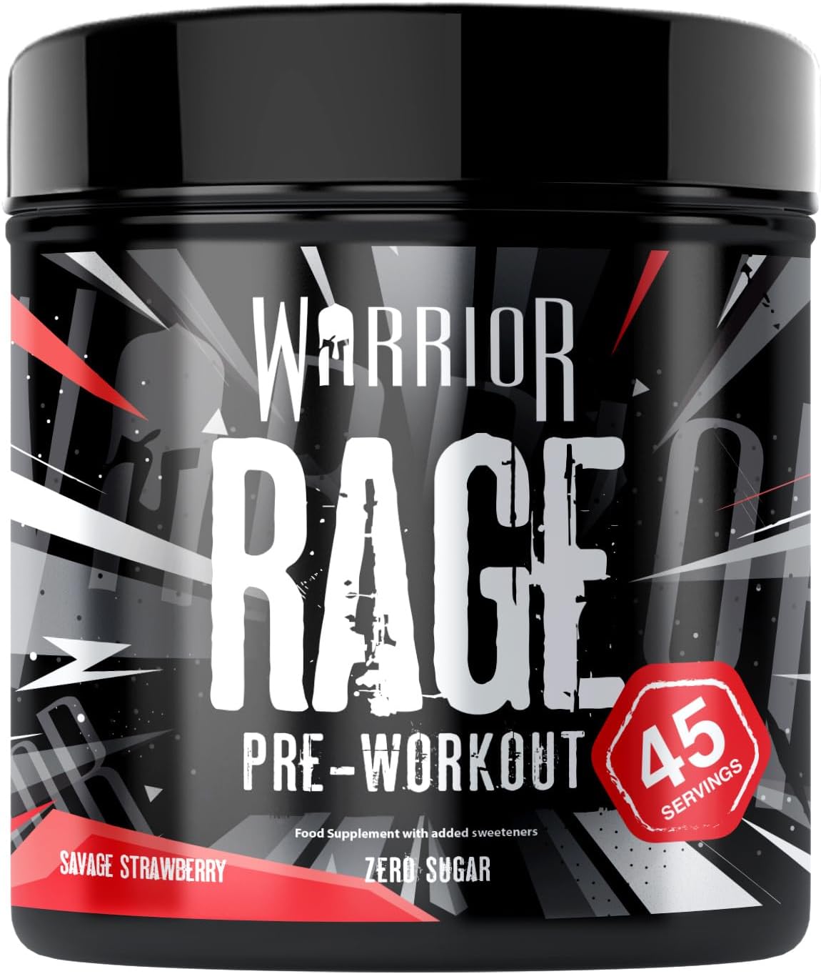 Warrior Rage - Pre-workout Powder - 392g - with Creatine Gluconate, Vitamin C and Beta Alanine - Energy Drink Sports Supplement - for Men & Women - 45 Servings (Savage Strawberry)