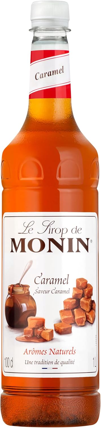 MONIN Premium Caramel Syrup 1L for Coffee and Cocktails. Vegan-Friendly, Allergen-Free, 100% Natural Flavours and Colourings