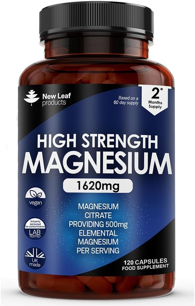 Magnesium Citrate Capsules 1620mg - Super Strength and High Absorption Magnesium Supplements - With 500mg Elemental Vegan Magnesium - Not Magnesium Tablets - Muscle & Sleep Support (Two Months Supply)