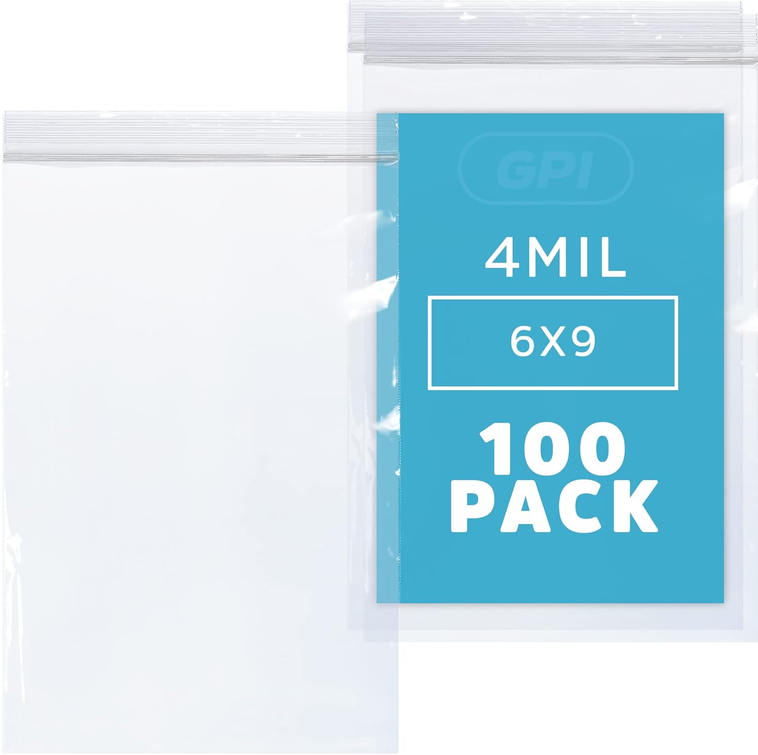 Clear Plastic Reclosable Zip Bags - Bulk GPI Pack of 100 6" X 9" 4 Mil Thick Heavy Duty, Strong & Durable Poly Baggies with Resealable Zipper Lock for Travel, Storage, Packaging & Shipping.