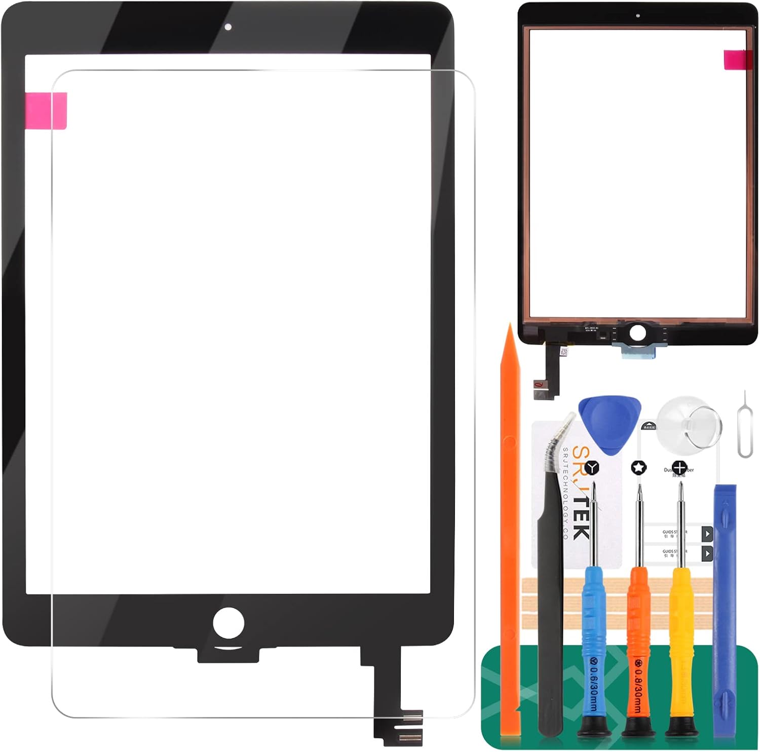 SRJTEK Screen Replacement For Ipad 6 Air 2 A1566 A1567 Touch Screen Digitizer Glass Assembly Kits(Not Lcd Screen) (Black)