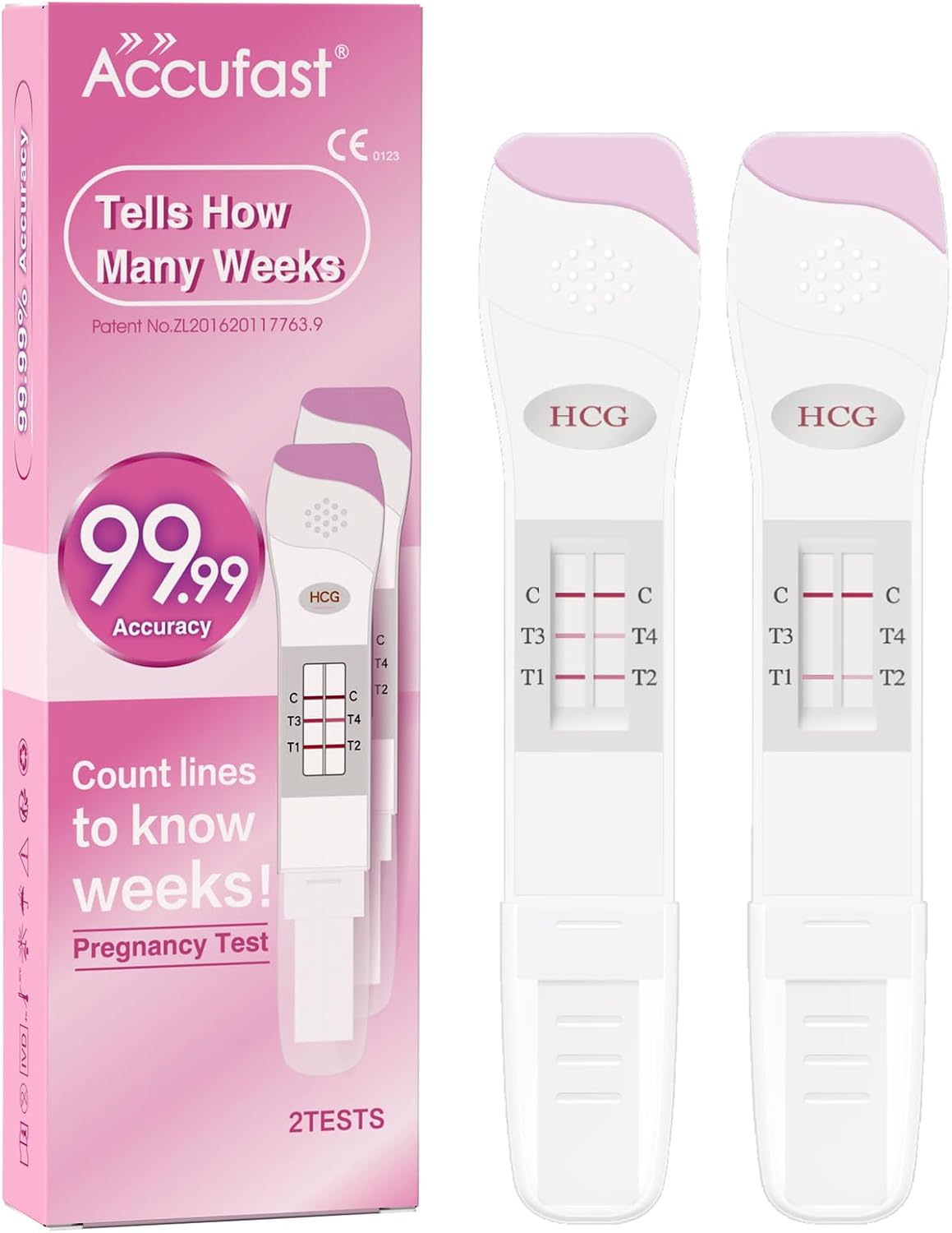 Accufast Pregnancy Test for Early Detection with Week Indicator to Tell You How Many Weeks Pregnant, hCG Urine Test with 99.99% Accurate & Quick Result (2 Tests)