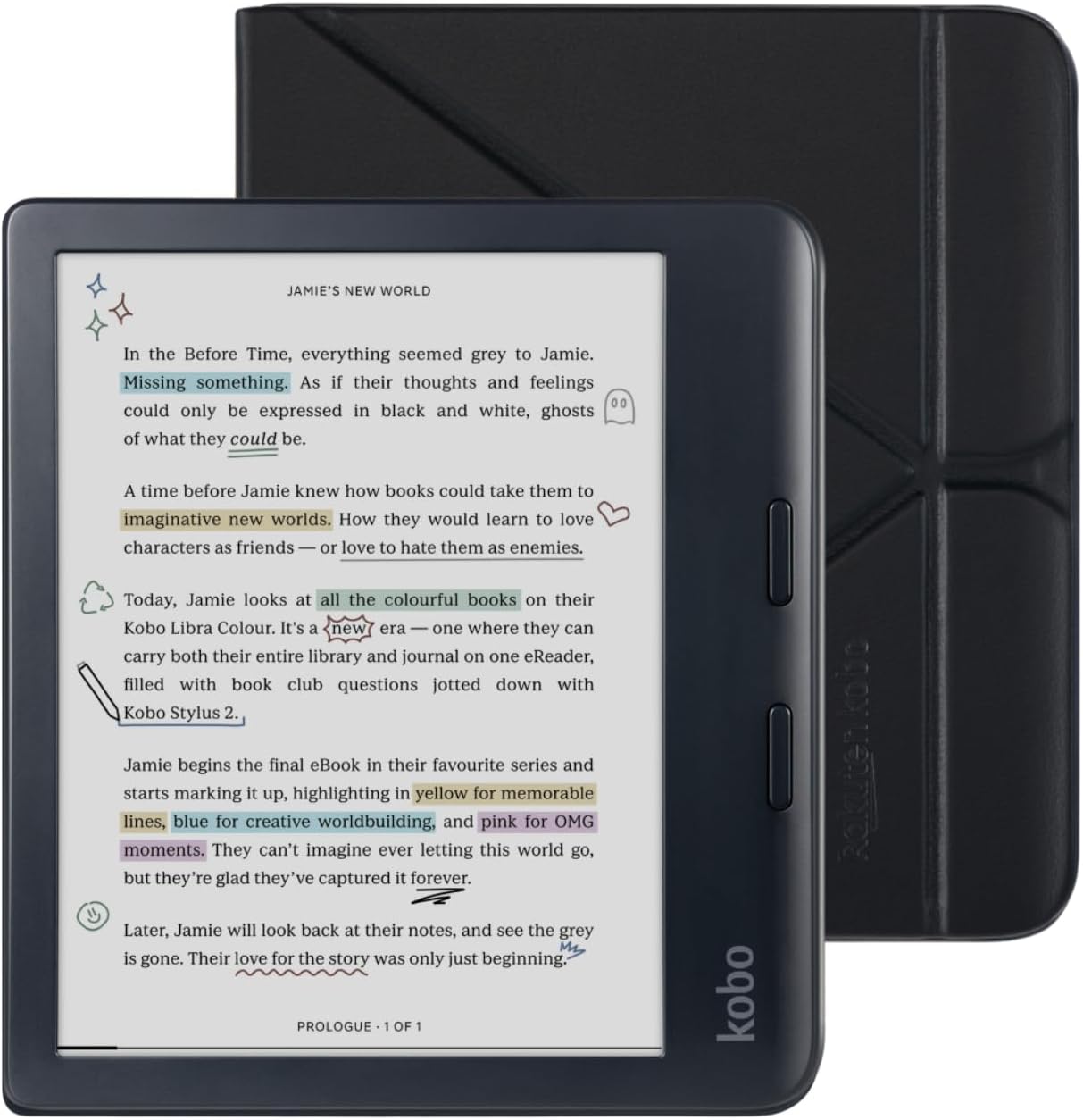 Kobo Libra Colour Black eReader with Case Bundle