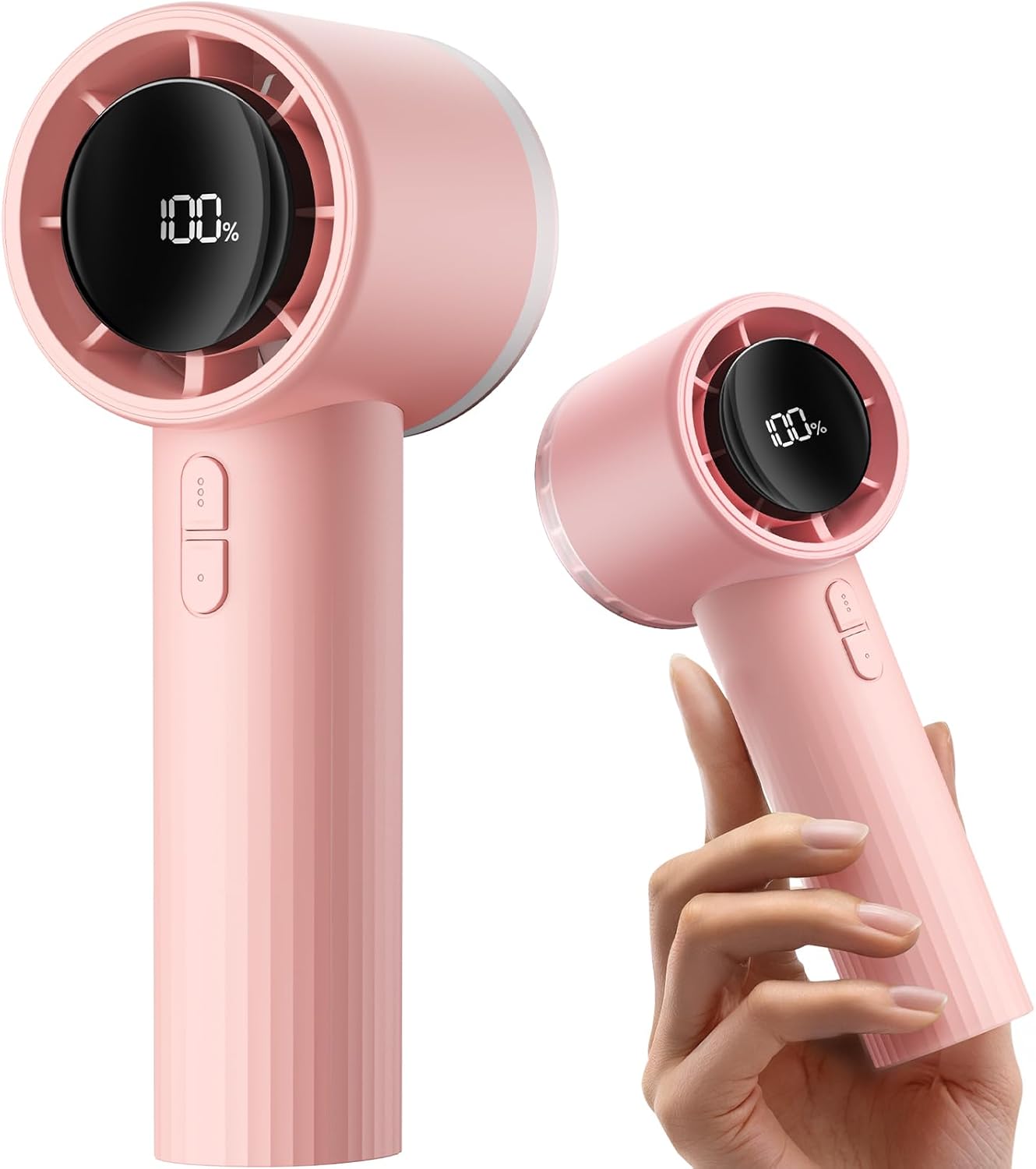 SWEETFULL Portable Handheld Turbo Fan - 6 Gear High Speed Rechargeable Powerful Mini Hand Fan with Flashlight, Digital Display, Personal Fans for Travel/Camping/Outdoor/Home, Women Men Gifts (Pink)