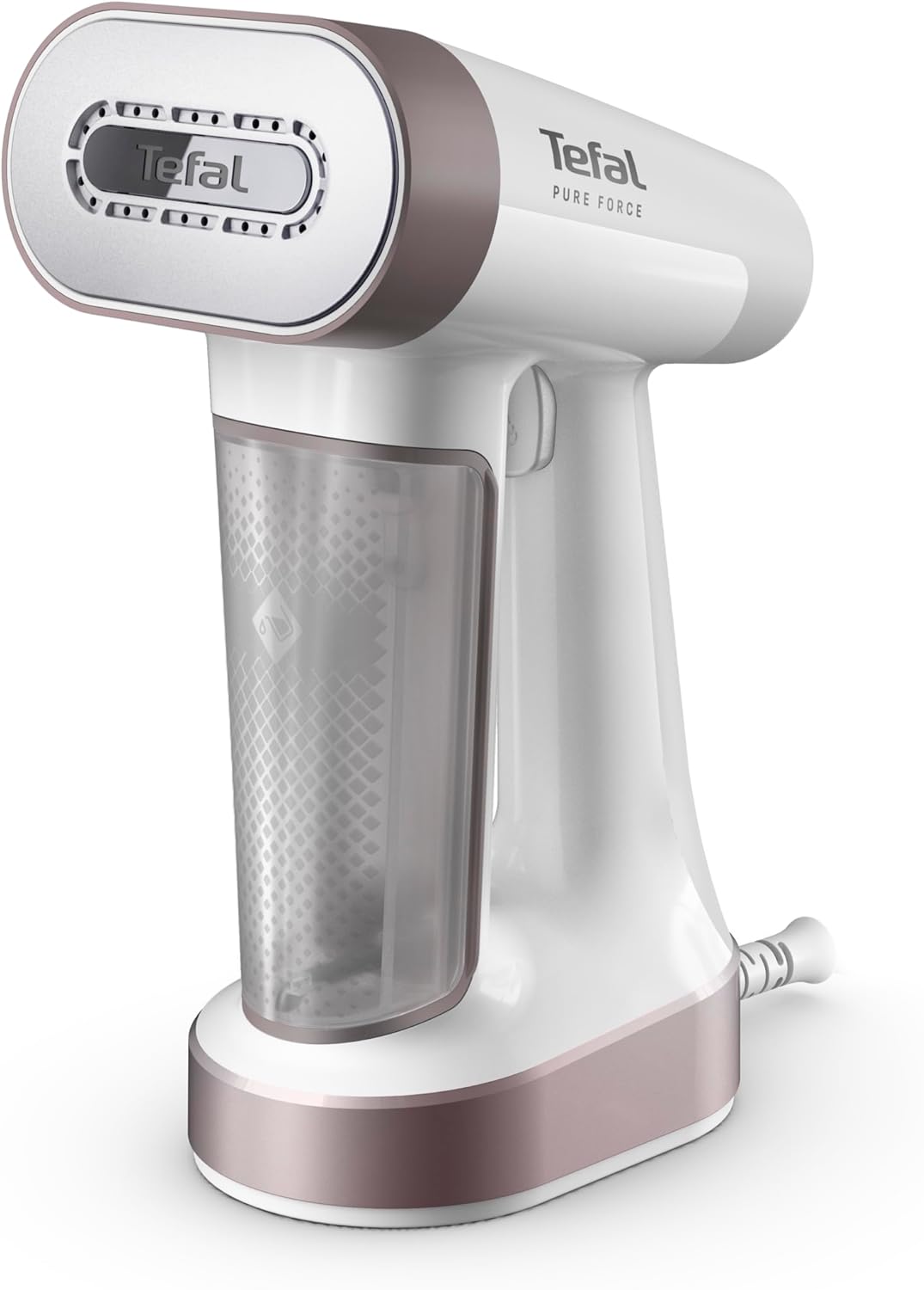 Tefal PureForce 2-in-1 Handheld Garment Steamer, Vertical steaming & Horizontal ironing, Boost & Eco modes, 25 second heat up, 180ml removable tank, 4 steam settings, DT8720G0, Pink and White