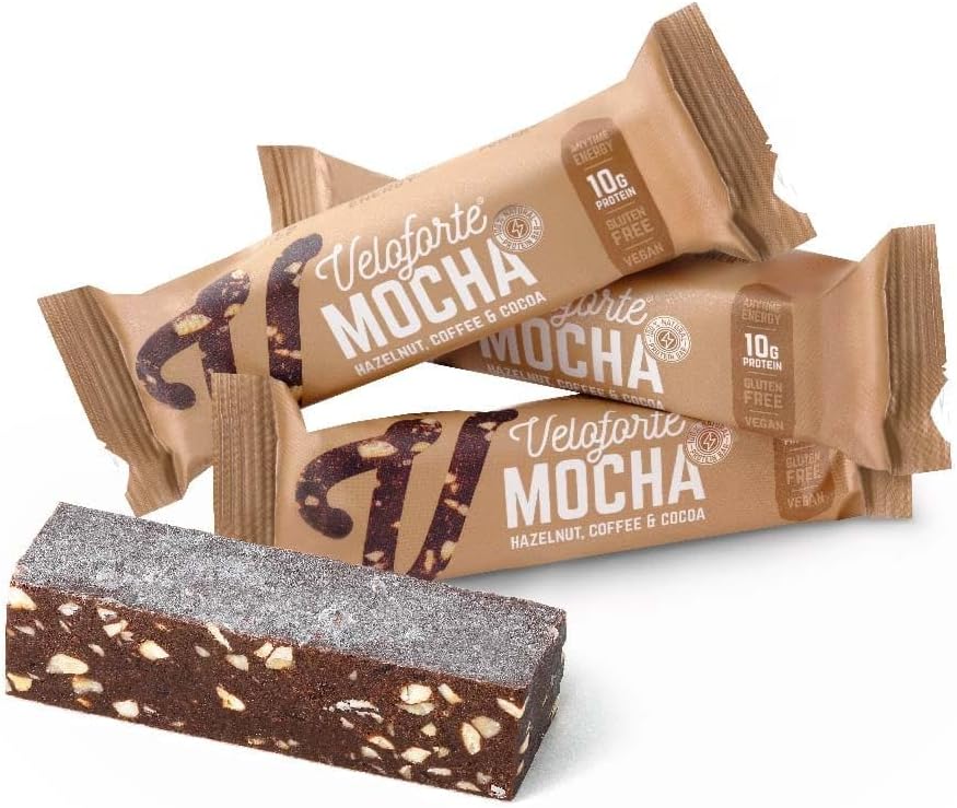 Veloforte Mocha Protein Bar - 10g Complete Protein, Hazelnut, Coffe & Cocoa, Healthy 100% Natural Sports Performance, Plant-Based, Dairy-Free, Gluten-Free, Vegan (9 bars)