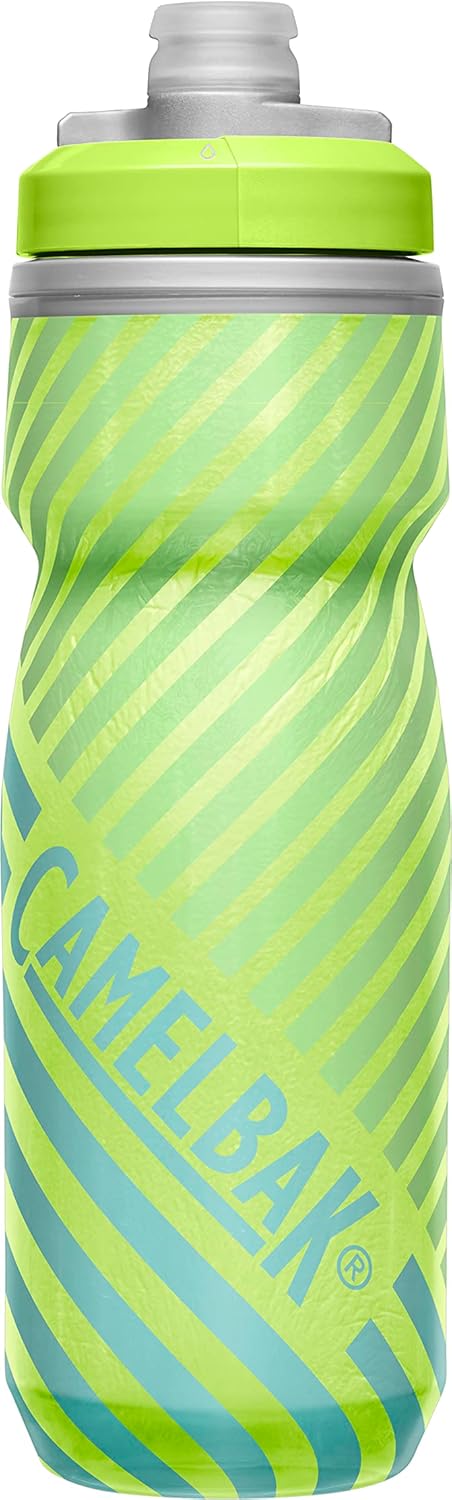 CamelBak Podium Chill Insulated Bike Water Bottle - Easy Squeeze Bottle - Fits Most Bike Cages - 21oz, Lime/Blue Stripe