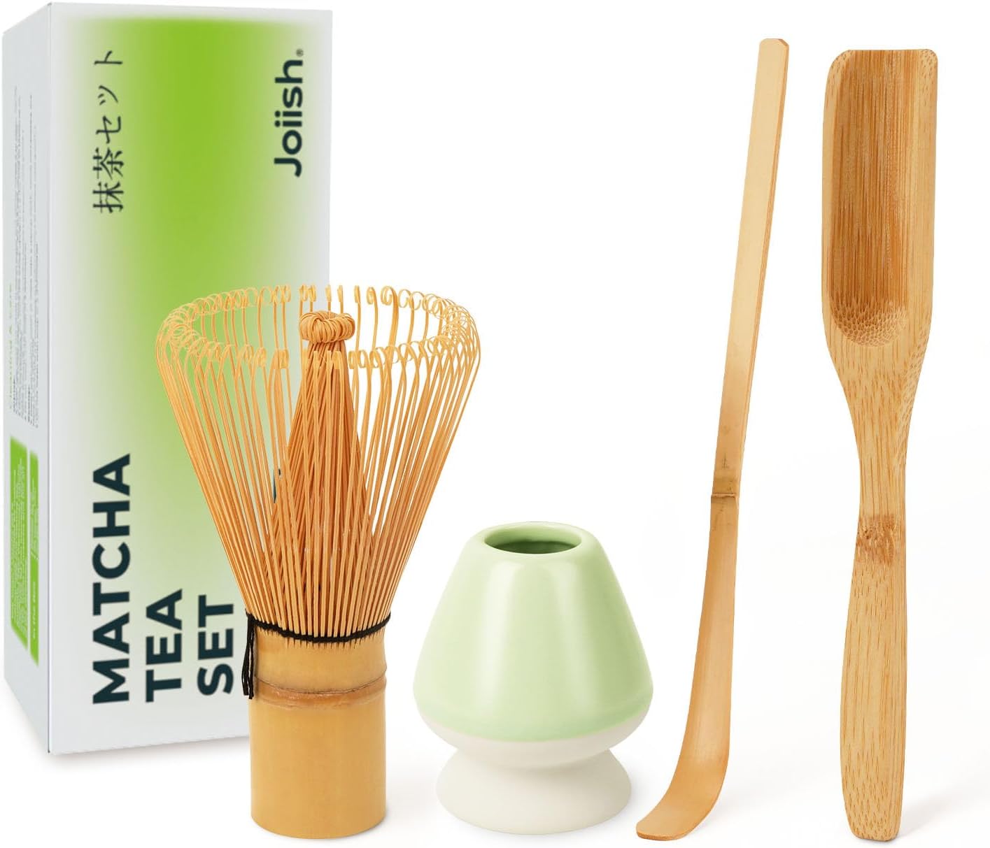 Joiish Matcha Whisk and Holder Set, Bamboo Matcha Whisk, Scoop, Tea Spoon and Ceramic Whisk Stand, Traditional Matcha Tea Making Kits