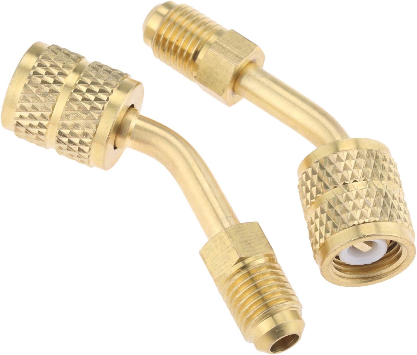 gohantee R410a Adapter for Mini Split System Air Conditioners, HVAC and Refrigeration Service with 45° angle Thimble 5/16 Female, 1/4 Male SAE Swivel Adapter