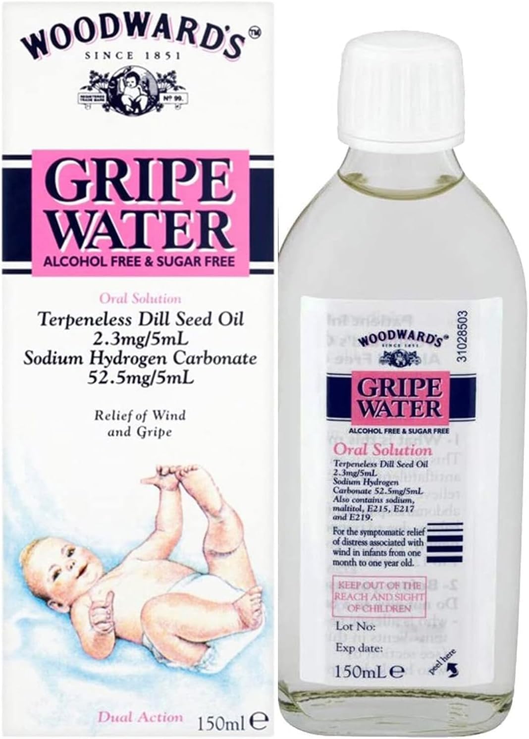 Gripe Water for Babies – Natural Relief for Colic, Wind & Gripe, 150ml – Sugar-Free, with Dill Seed Oil & Sodium Bicarbonate – Gentle Formula Infant Tummy – Suitable for Babies Over 1 Month