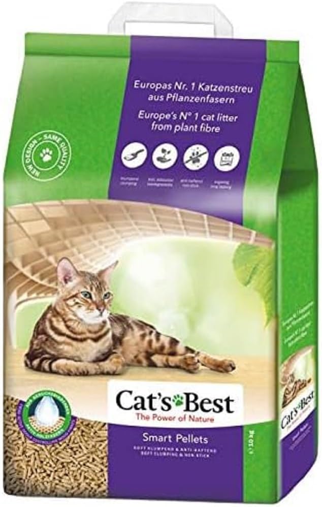 Cat's Best Smart Pellets 100% Vegetable Cat Litter, Innovative Clumping Litter for Cats Made from Non-stick Active Wood Fibres - Stops Carrying Out 10kg/20L