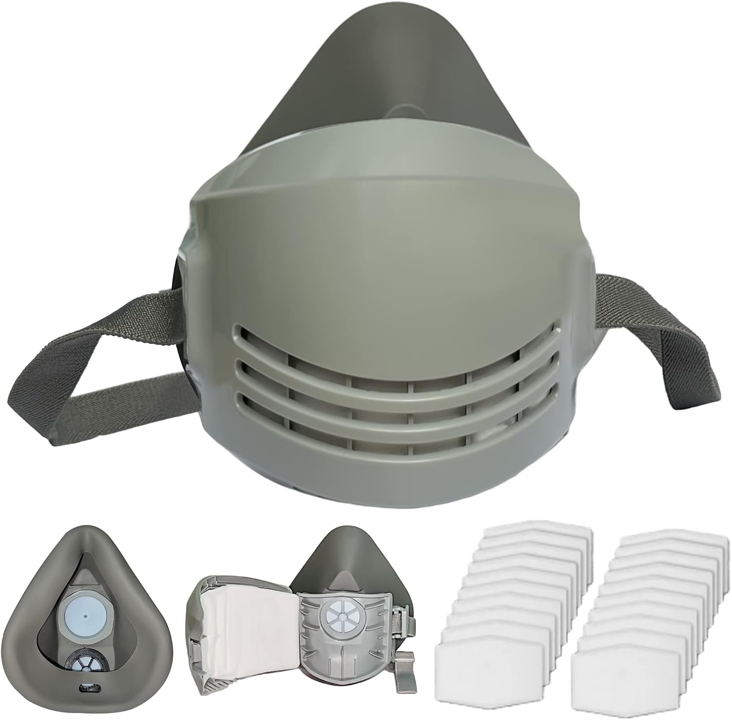 Reusable Anti-Dust Face Respirator with 20 Pcs Filter Cottons, Safety Chemical Half Respirator Face Shield for Woodworking, Painting, Gas, Epoxy Resin, Organic Vapors, Spraying, Sanding,Cutting