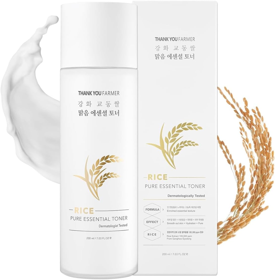 THANKYOU FARMER Rice Pure Essential Toner | Korean Rice Extracts 100,000ppm | 7.03 Fl Oz (200ml)