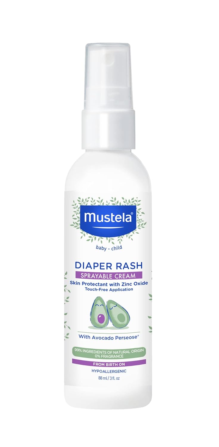 Mustela Baby Diaper Rash Cream Spray – Touch-Free protectant with Zinc Oxide & Natural Avocado - Treats, Soothes and Prevents Diaper Rash- Fragrance-Free - 3 fl. oz