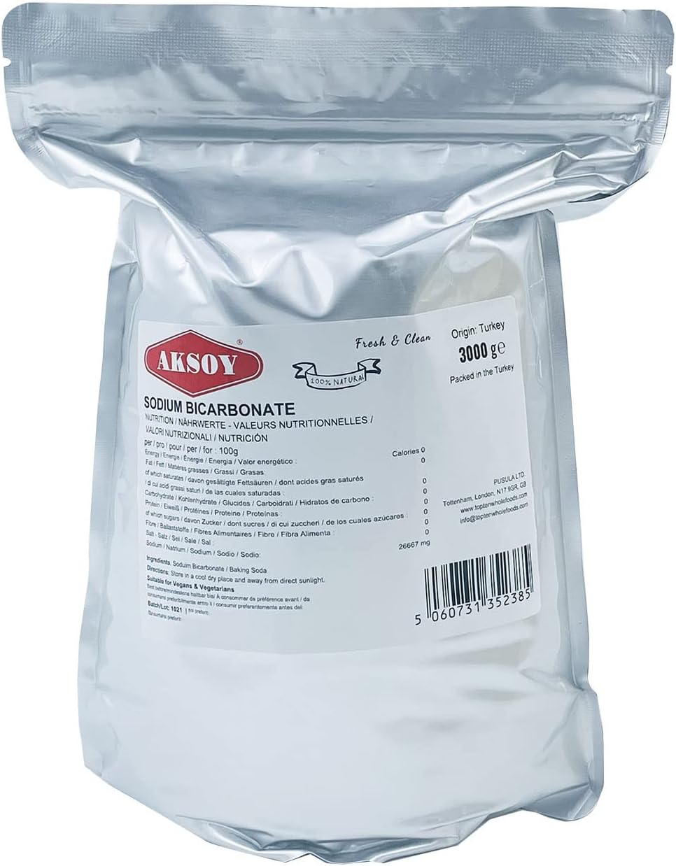 Aksoy Baking Soda 3KG | Pure Sodium Bicarbonate Powder with Highest Purity, Food Grade, Multi-Purpose Use for Cooking, Baking, Cleaning, Odor Removal, and More...