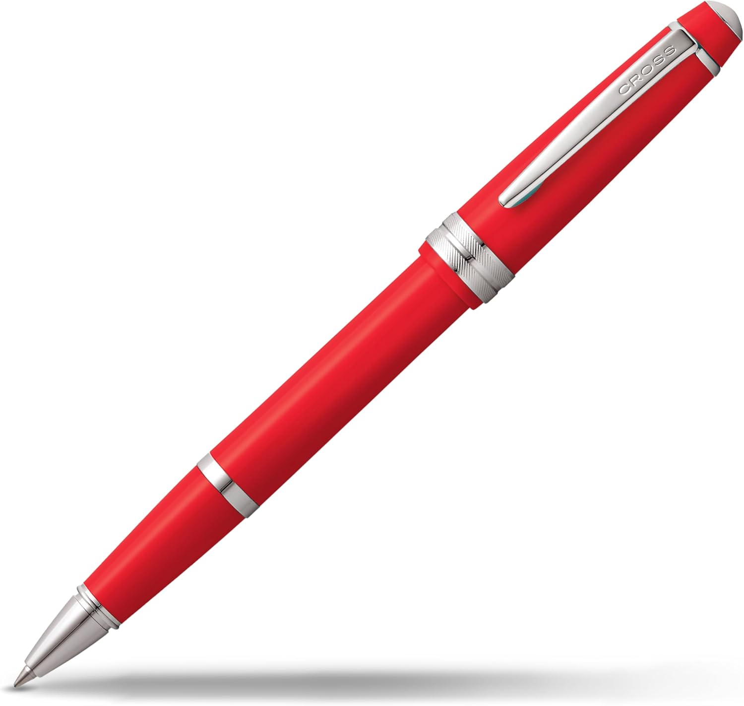 CROSS Bailey Light AT0745-7 ‎Click-Off Cap Resin Rollerball Pen with Polished Chrome Appointments, includes Premium Gift Box and Black Cartridge, Medium Point, 1 Pack, Red