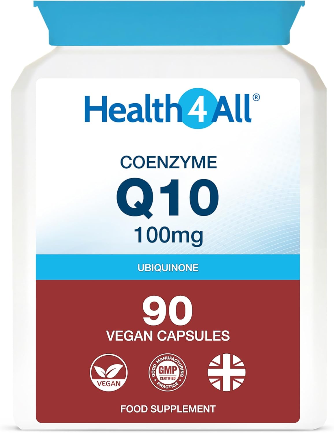 Health4All CoQ10 100mg per Capsule, 90 Capsules 3 Months Supply, Pure Grade CoEnzyme Q10 Ubiquinone Supplement for Heart, Energy & Brain, Vegan CoQ10 Supplement | Made in UK