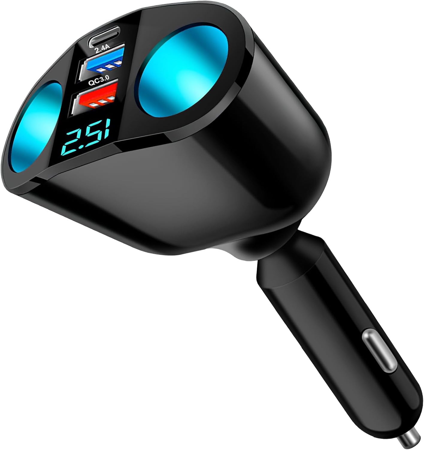 120W Car Cigarette Lighter Adapter,12V/24V Dual USB C QC3.0 & PD Charger Multi-Socket Splitter Double Car Lighter Adapter with LED Voltmeter Fast Charging for Phones,GPS,Dashcam Vehicle Devices