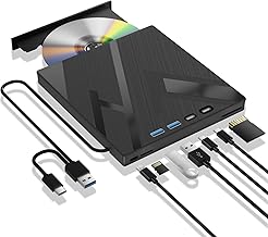 7 in 1 External Bluray Drive, USB 3.0 Type-C Optical External Bluray/DVD Drive Burner with SD/TF Port, Support 100G Disc R/W for PC Compatible with Windows XP/7/8/10/11 Mac Laptop Desktop