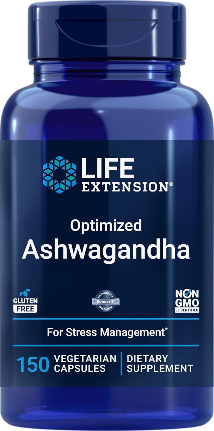 Life Extension Optimized Ashwagandha, 150 Veg Caps - Non-GMO, Gluten Free, Vegetarian Capsules