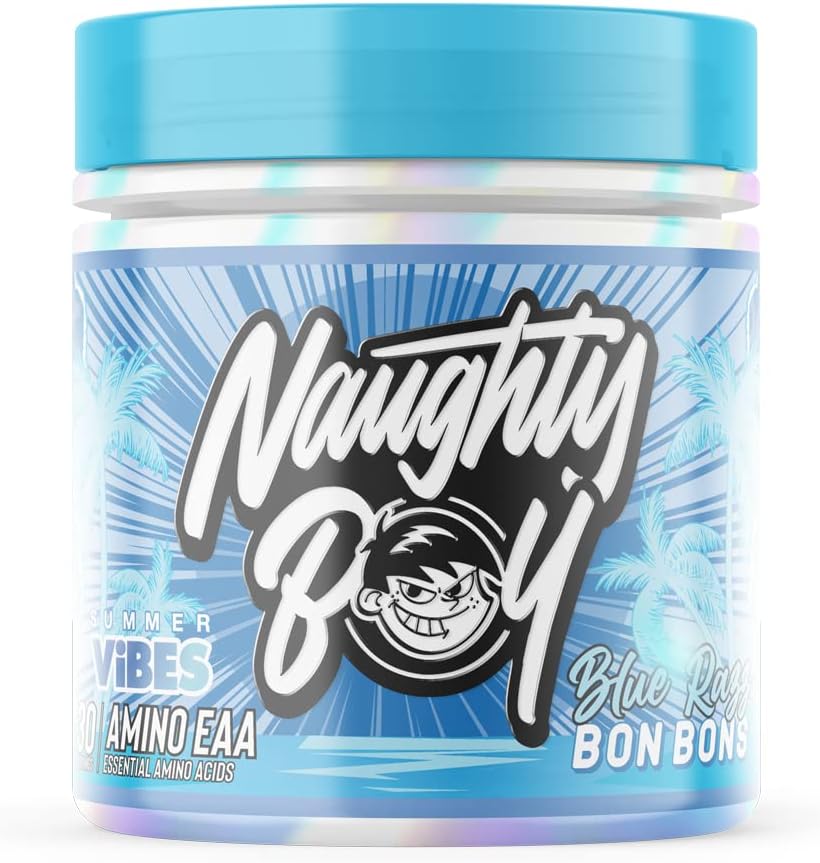 NaughtyBoy Amino EAA - Blue Raspberry Bon Bon, 255g, 30 Servings, Vegan BCAA & Essential, Intra-Workout & Recovery Support, Delicious Flavours, Muscle Repair & Performance