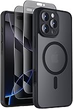 Designed for iPhone 16 Pro Max Case, Compatible with MagSafe, with Privacy Screen Protectors X2, [Camera Protection] [15FT Military Drop Protection] Shockproof Phone Case, 2024, Black