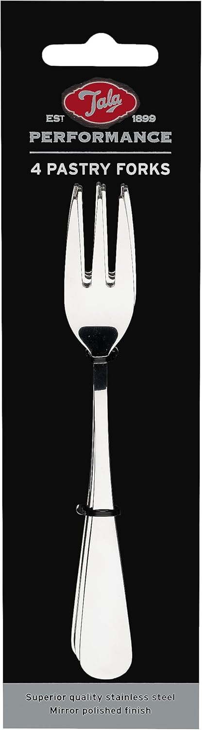 Tala Performance Set of 4 Stainless Steel Pastry Forks, Perfect for Cake and Dessert, Rust and Stain Resistant with a Non-Slip Grip, Dishwasher Safe with a Mirror Polish Finish