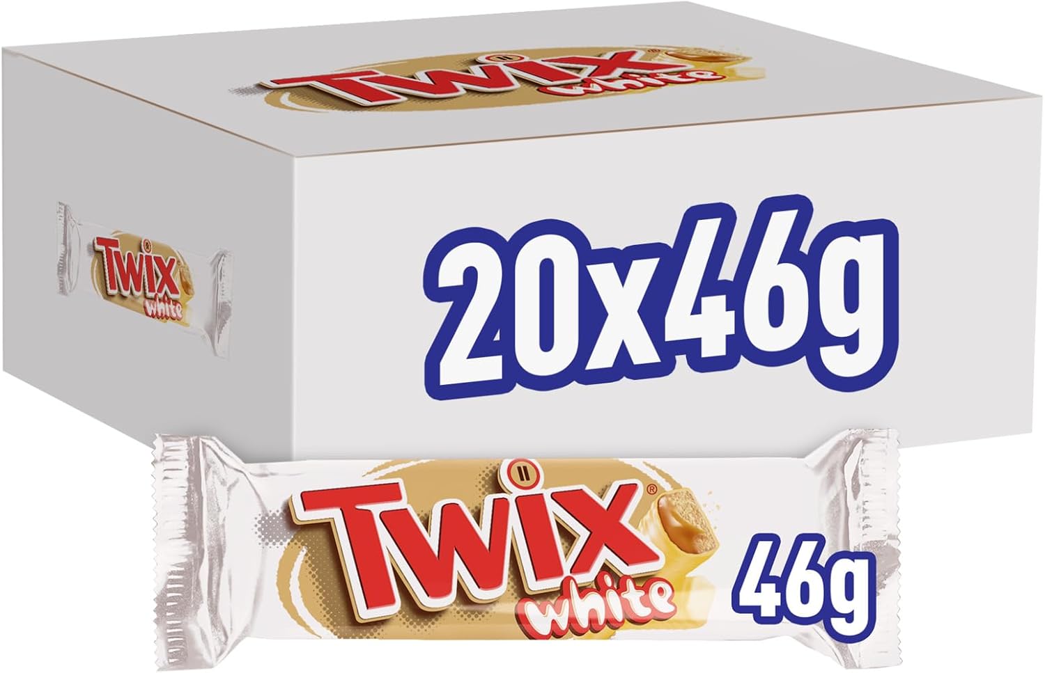 Twix White Chocolate Biscuit Bars with Caramel, Limited Edition, 20 Bars of 46 g