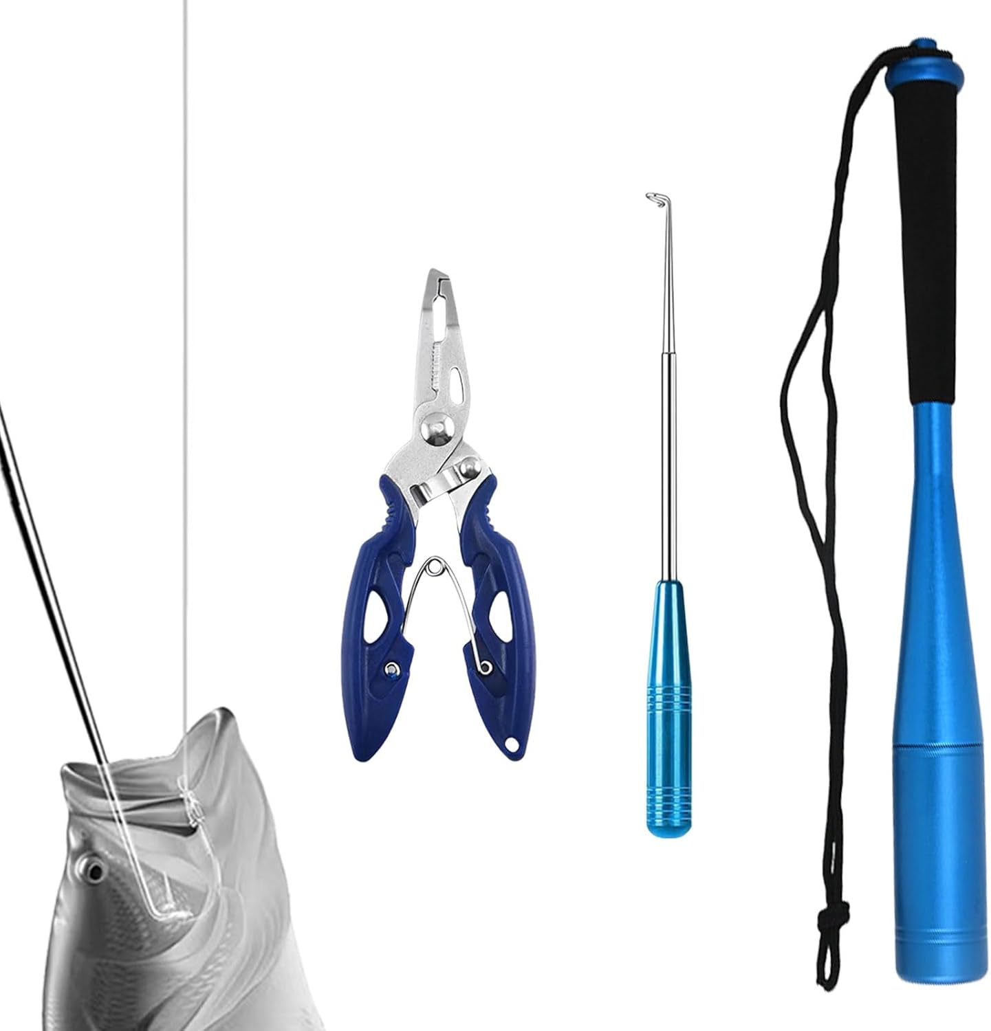 DWE 3 Pcs Fishing Tools Set, Fishing Pliers Fishing Hook Remover Tool Fishing Disgorgers and Aluminum Alloy Fish Hammer Fish Bat Fishing Accessories