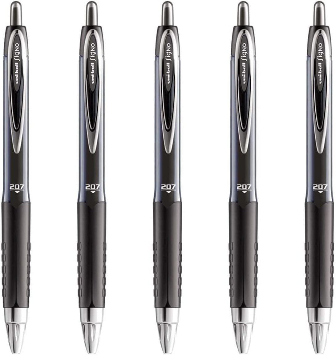 uni-ball Signo Gel UMN-207 Retractable Rollerball - Black, Pack of 5