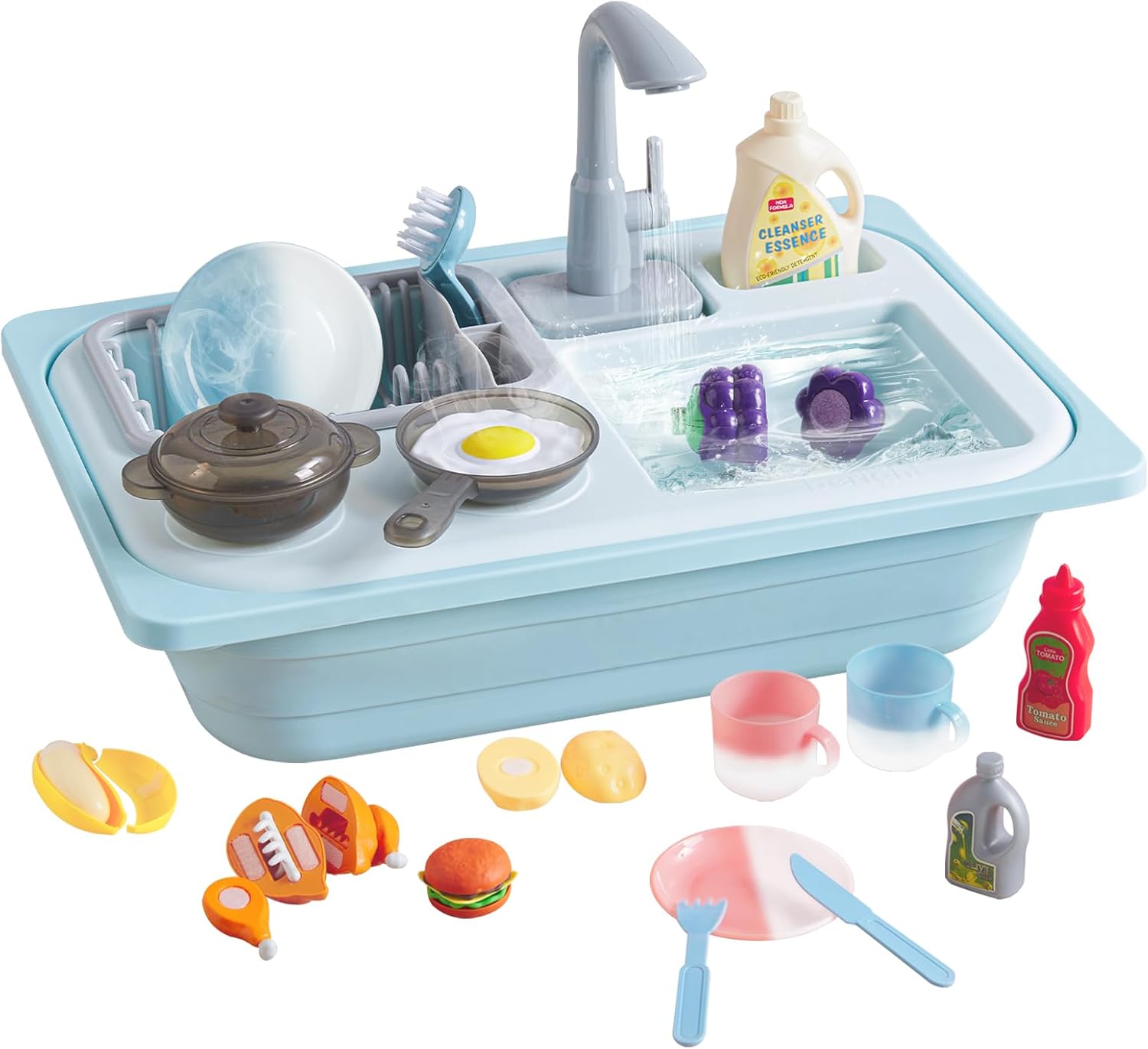 Beright Color Changing Kitchen Sink Toys, Toddler Sink Toys with Upgraded Faucet, Pretend Play Toys with Running Water, Perfectly Matched with Beright Sensory Table, Blue
