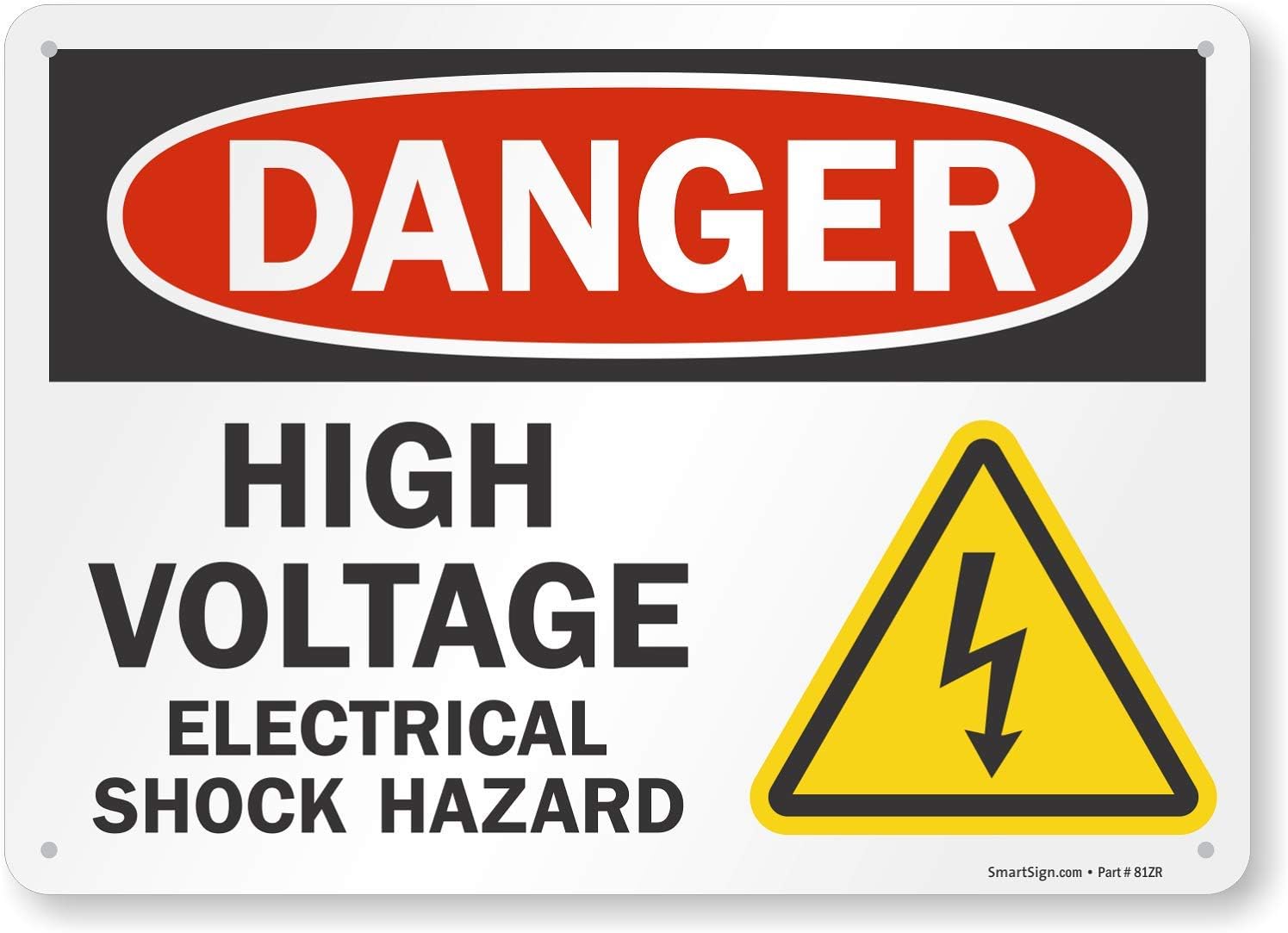 SmartSign 10 x 14 inch “Danger - High Voltage, Electrical Shock Hazard” OSHA Metal Sign, 40 mil Laminated Rustproof Aluminum, Multicolor