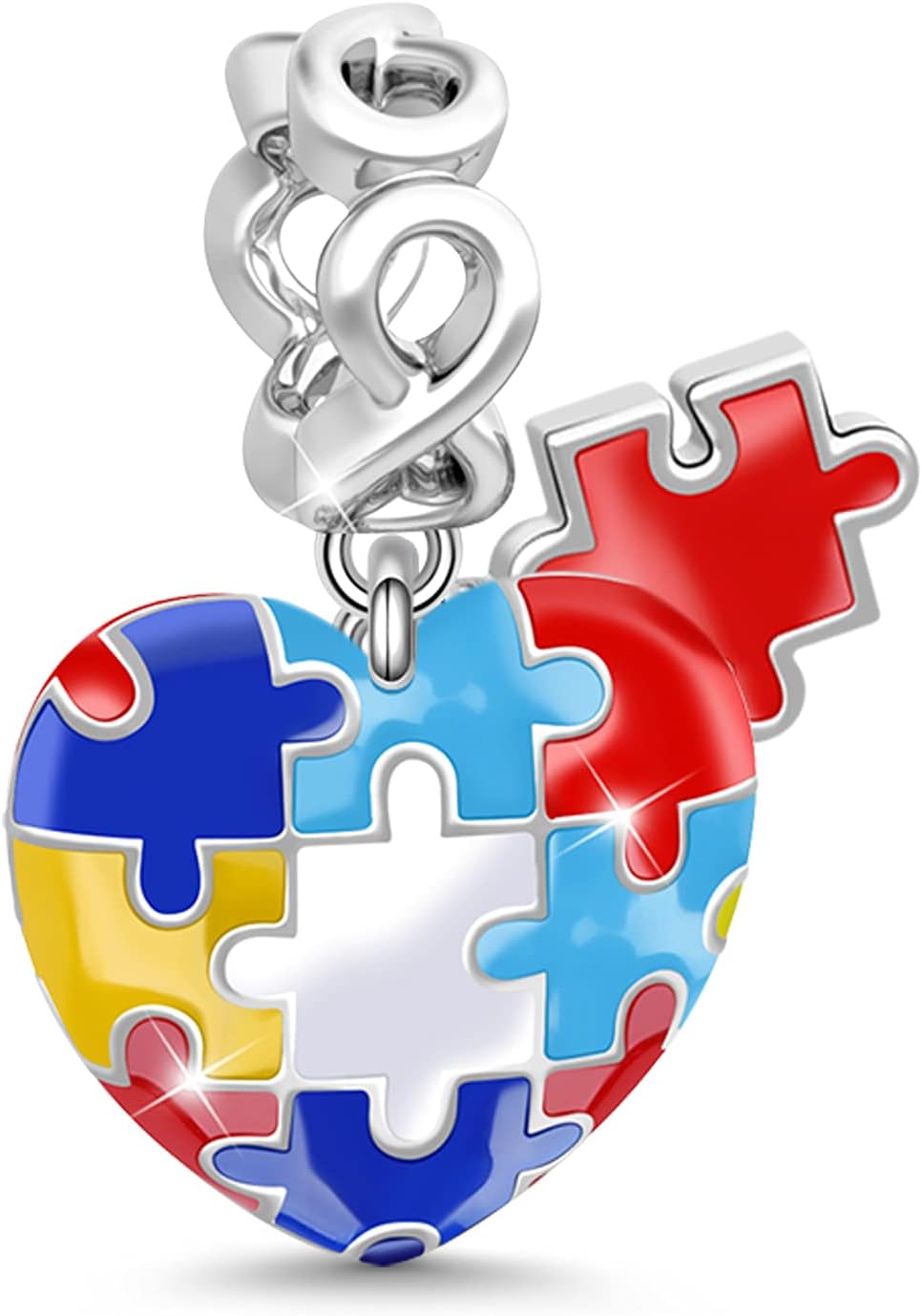 GNOCE Heart Infinity Charm Pendant 925 Sterling Silver Autism Awareness Colored Enamel Puzzle Piece Pendant for Bracelet Necklace Best Gifts for Friend